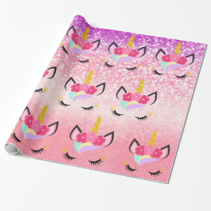 Personalized Unicorn Ombre Glitter Wrapping Paper