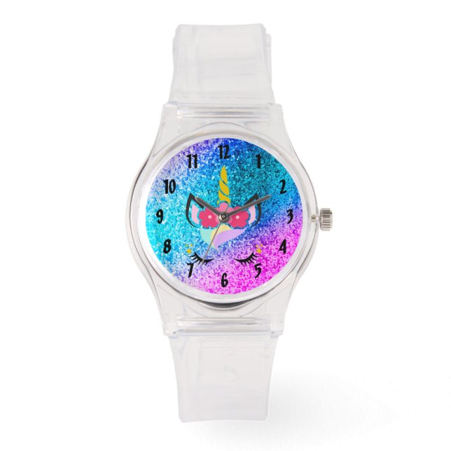 Personalized Unicorn Ombre Glitter Wrist Watch (Front)