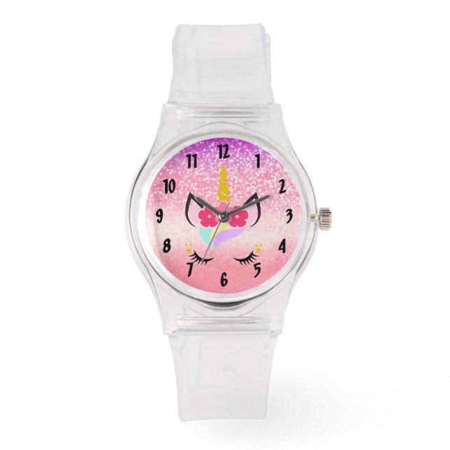 Personalized Unicorn Ombre Glitter Wrist Watch (Front)