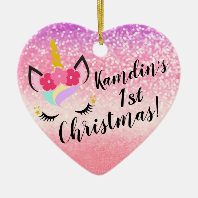 Personalized Unicorn Ombre Glitter XMAS Ornament (Front)