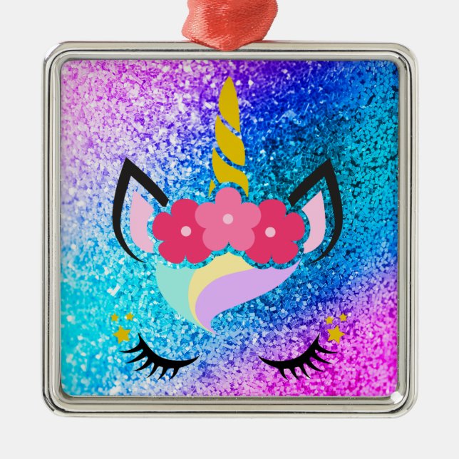 Personalized Unicorn Ombre Glitter XMAS Ornament (Front)