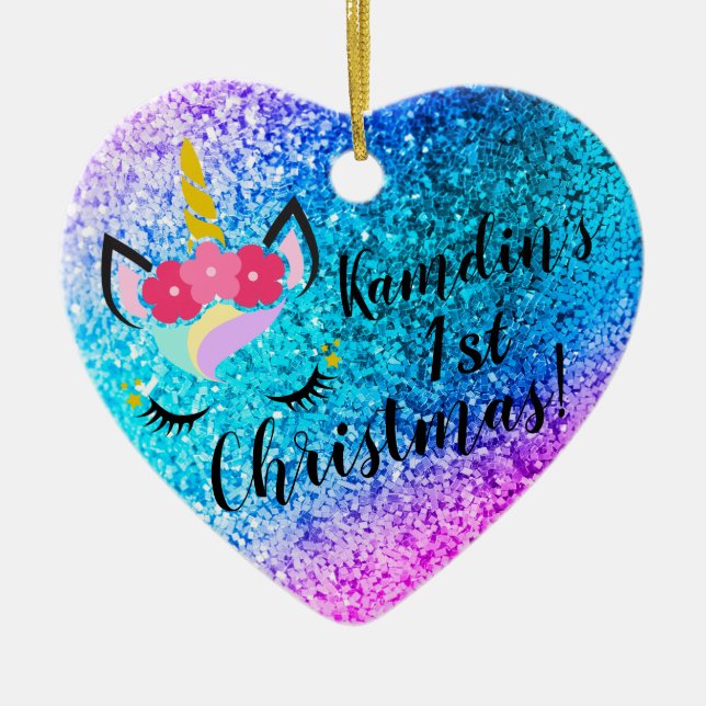 Personalized Unicorn Ombre Glitter XMAS Ornament (Front)