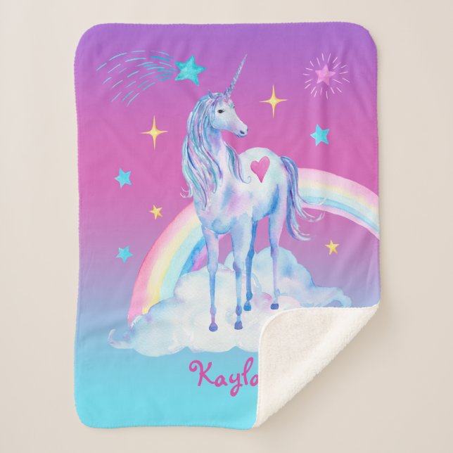 Personalized Unicorn on Clouds Sherpa Snuggy Sherp Sherpa Blanket (Front)