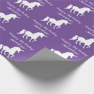Personalized Unicorn Pattern Girls Birthday Purple Wrapping Paper