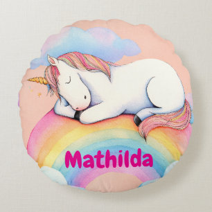 Personalized Unicorn Pillow, Watercolors,  Round Pillow