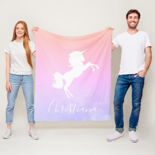 Personalized Unicorn Pink to Purple Stylish Blanke Fleece Blanket