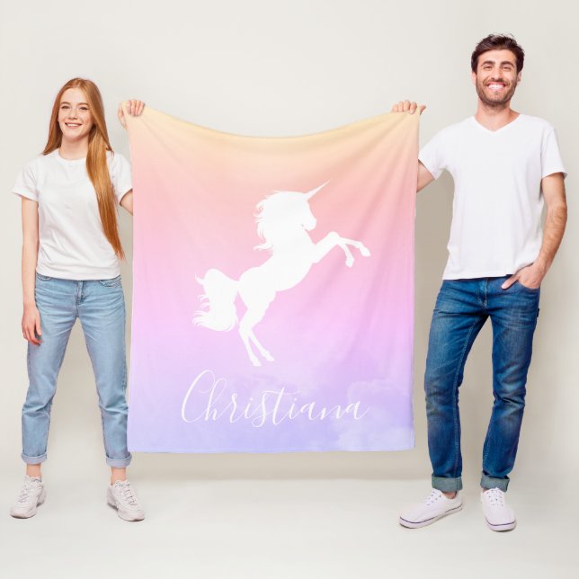 Personalized Unicorn Pink to Purple Stylish Blanke Fleece Blanket (In Situ)