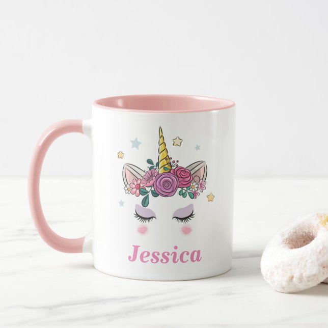 Personalized Unicorn Pink Two-tone Mug (With Donut)