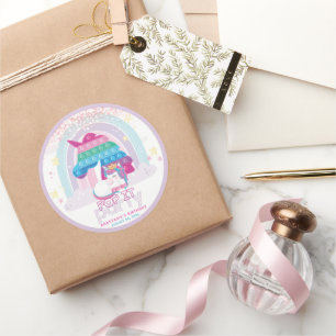 Personalized Unicorn Pop It Girl Birthday Classic Round Sticker
