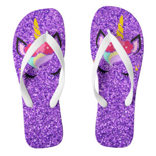 Personalized Unicorn Purp Glitter Flipflop Sandals