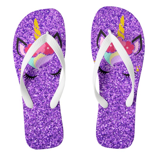 Personalized Unicorn Purp Glitter Flipflop Sandals (Footbed)