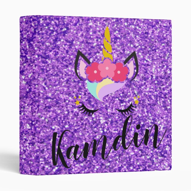 Personalized Unicorn Purpl 3 Ring Binder Scrapbook (Front/Spine)