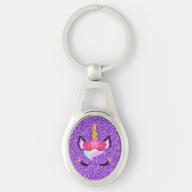 Personalized Unicorn Purple Glitter Key Chain (Front)