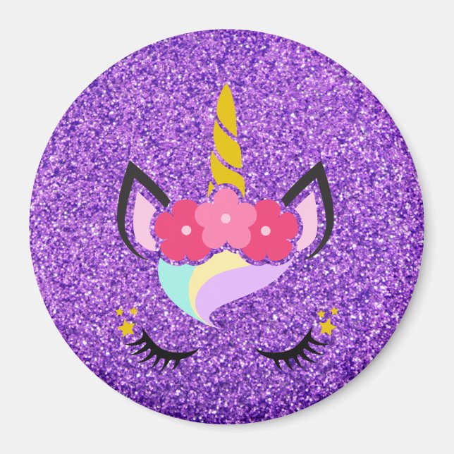 Personalized Unicorn Purple Glitter Magnet (Front)