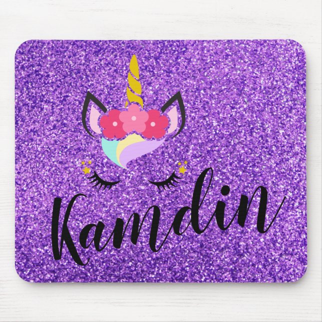 Personalized Unicorn Purple Glitter Mouse Pad (Front)