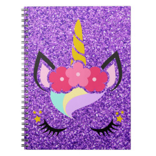 Personalized Unicorn Purple Glitter Note Book