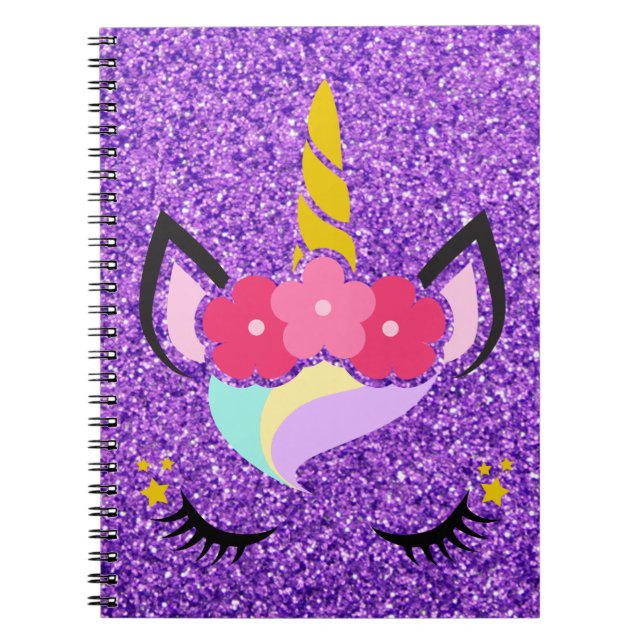 Personalized Unicorn Purple Glitter Note Book (Front)