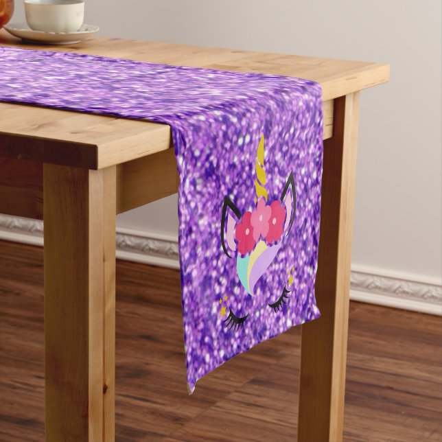 Personalized Unicorn Purple Glitter Table Runner (In Situ)