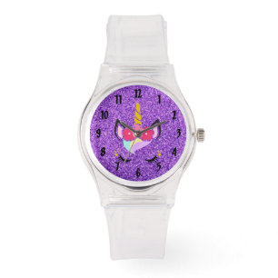 Personalized Unicorn Purple Glitter Wrist Watch