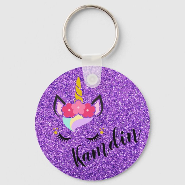 Personalized Unicorn Purple Key Chain Zipper Pull (Front)
