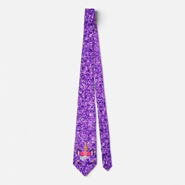 Personalized Unicorn Purple Mens Dress Tie (Front)