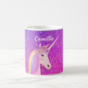 Personalized Unicorn Purple Pink Glitter Magical Coffee Mug