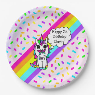 Personalized Unicorn, Rainbow and Butterfly Paper Plate
