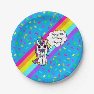 Personalized Unicorn, Rainbow and Butterfly Paper Plate