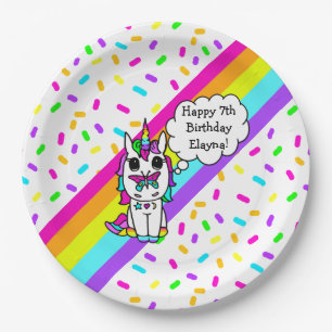 Personalized Unicorn, Rainbow and Butterfly Paper Plate