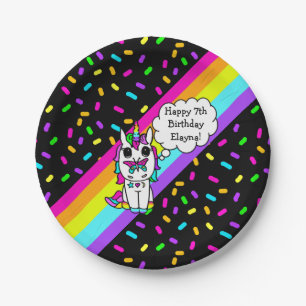 Personalized Unicorn, Rainbow and Butterfly Paper Plate