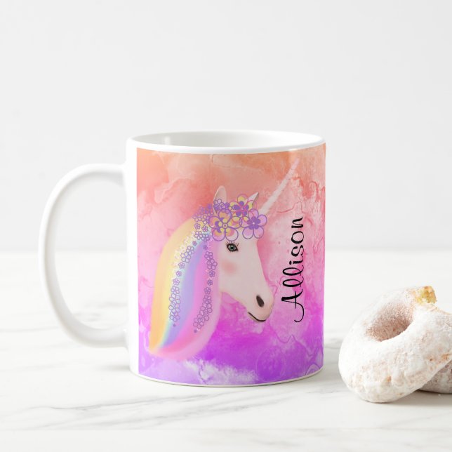 Personalized Unicorn Rainbow Colourful Coffee Mug (With Donut)