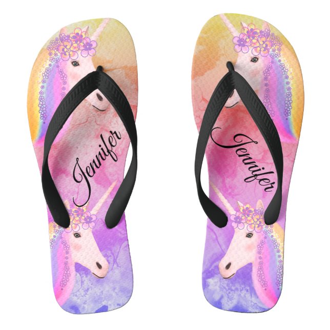 Personalized Unicorn Rainbow Colourful Stylish Flip Flops (Footbed)
