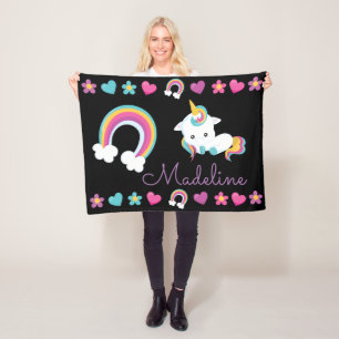 Personalized Unicorn & Rainbow Fleece Blanket