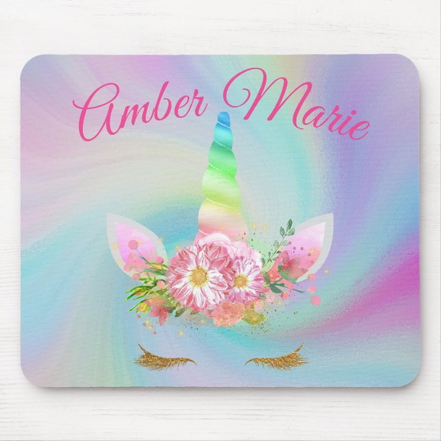 Personalized Unicorn Rainbow Floating Mouse Pad (Front)