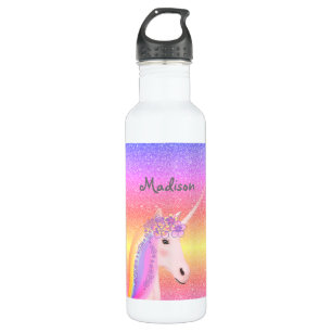 Personalized Unicorn Rainbow Glitter Kids 710 Ml Water Bottle