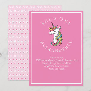 Personalized Unicorn rainbow Pink Gi 1st  birthday Invitation