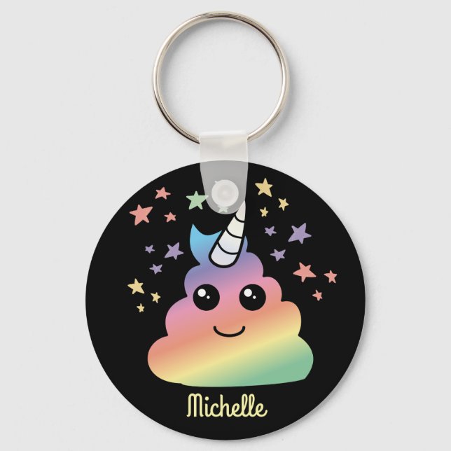 Personalized Unicorn Rainbow Poop Emoji Kawaii Keychain (Front)
