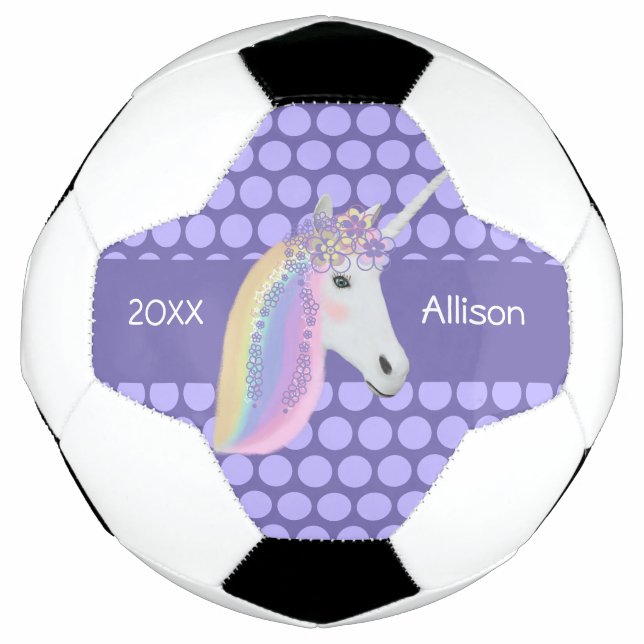 Personalized Unicorn Rainbow Purple Soccer Ball (Front)