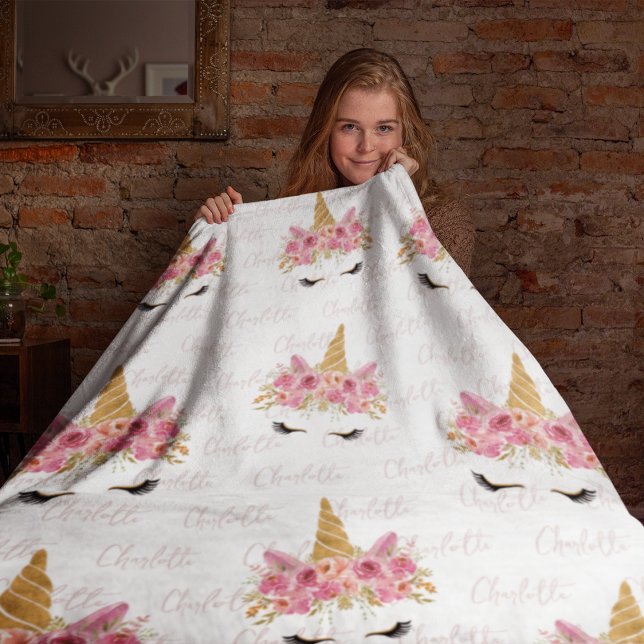 Personalized Unicorn Repeating Name Monogrammed Fleece Blanket (Creator Uploaded)