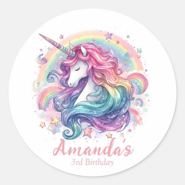 Personalized Unicorn Round Stickers (Front)