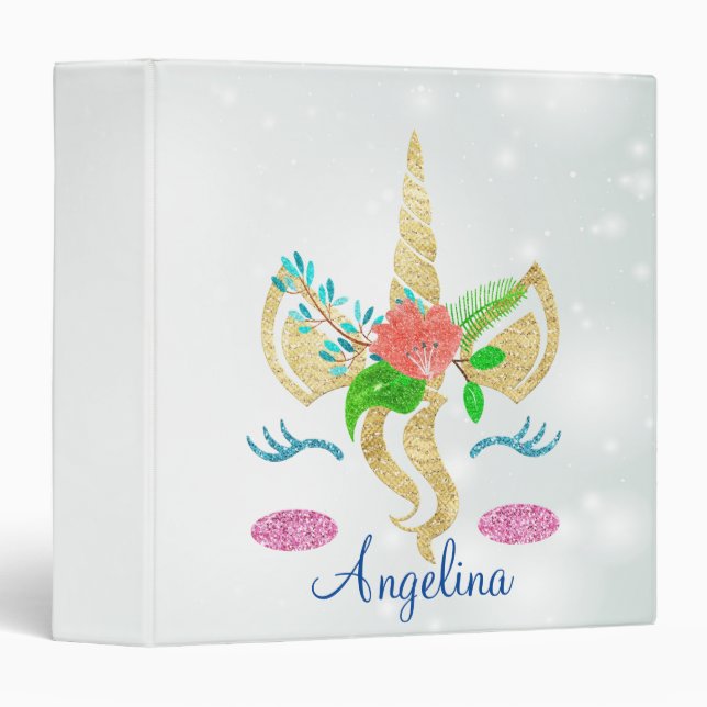 Personalized Unicorn Sparkle Princess Monogram Nam Binder (Front/Spine)