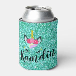 Personalized Unicorn Teal Glitt Koozie Can Holder