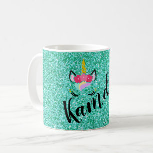 Personalized Unicorn Teal Glitter Coffee Mug