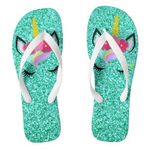 Personalized Unicorn Teal Glitter Flipflop Sandals