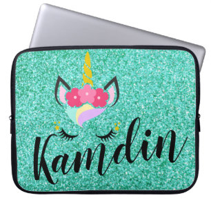 Personalized Unicorn Teal Glitter Laptop Case