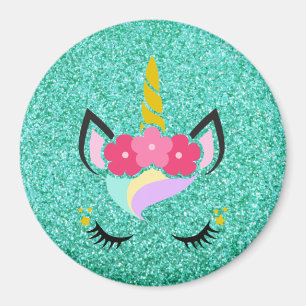 Personalized Unicorn Teal Glitter Magnet