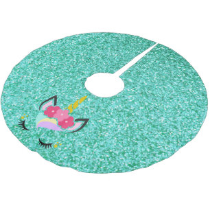 Personalized Unicorn Teal Glitter Tree Skirt