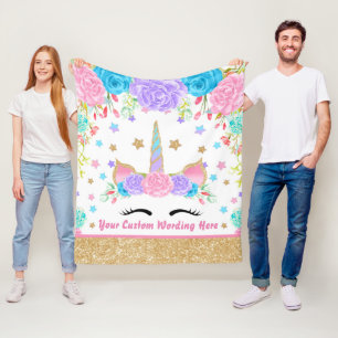 Personalized Unicorn Watercolor Fleece Blanket
