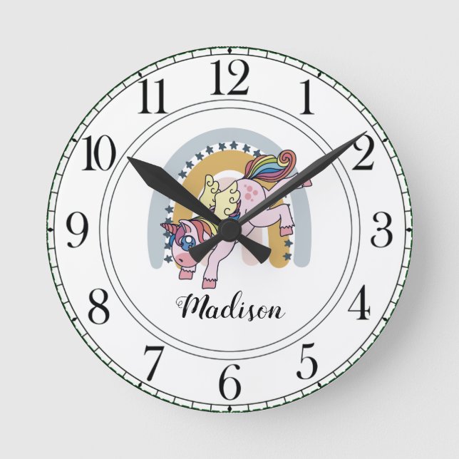 Personalized Unicorn Watercolor Rainbow Round Clock (Front)