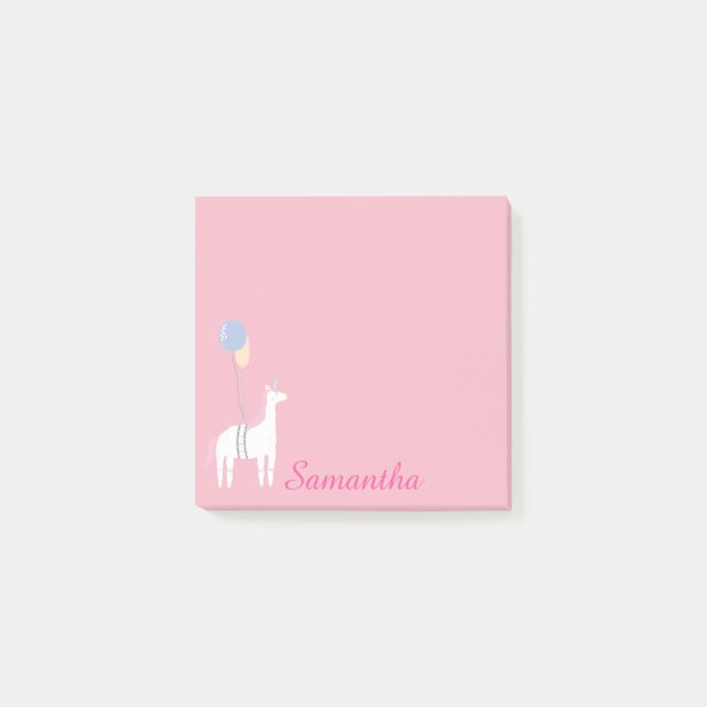 Personalized Unicorn with Balloons Post-It Notes (Front)
